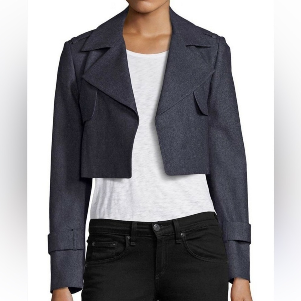 BCBGMaxAzria Gerard Denim Midnight Blue Cropped Blazer/Jacket. Size M